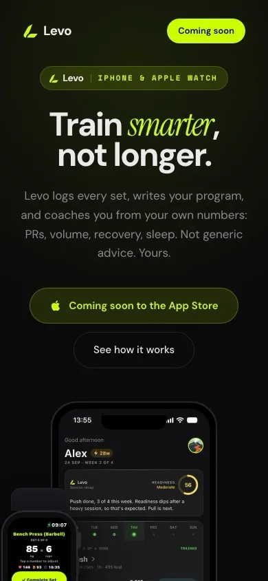 The Levo launch site on a phone.