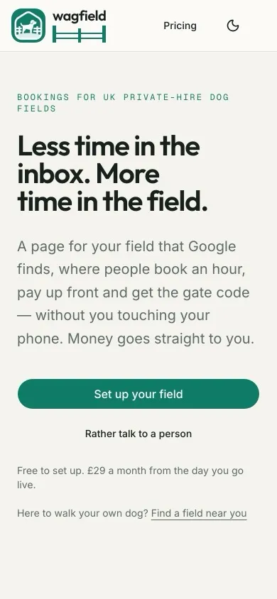Booking a field on wagfield from a phone.